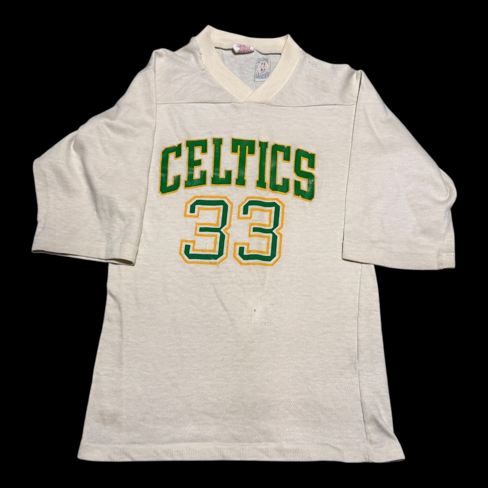 Vintage 80s Artex NBA Boston Celtics #33 Larry Bird‎ Jersey Youth S/M FLAWS